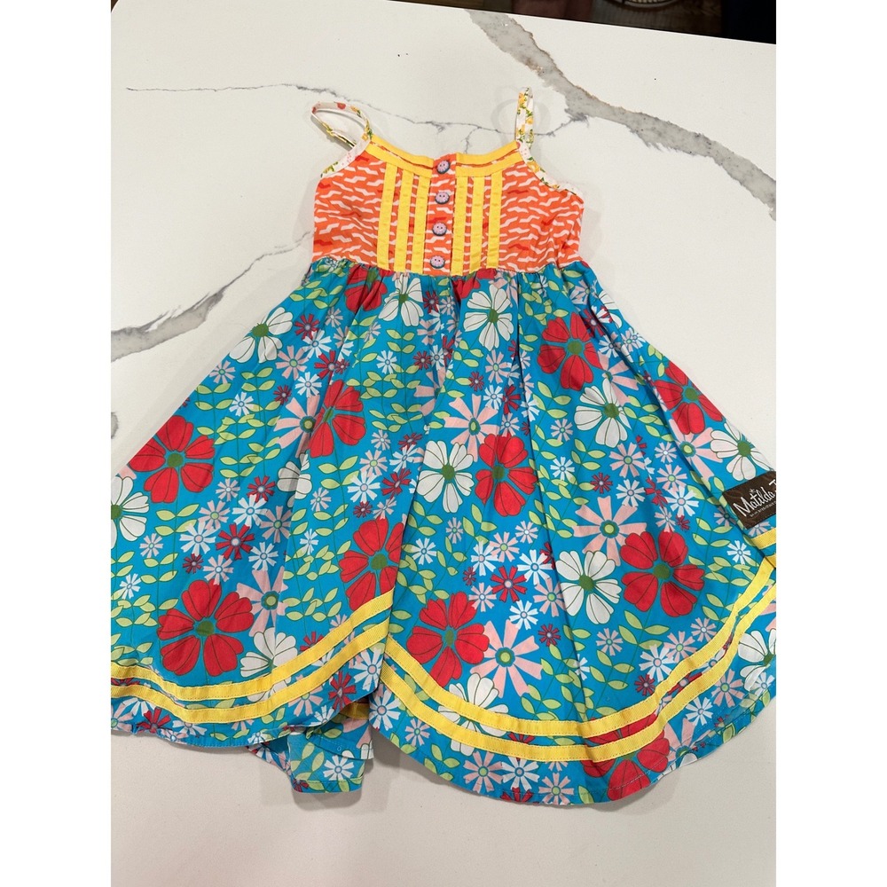 Matilda Jane Girls Floral Geometric Sundress Blue Orange Size 4